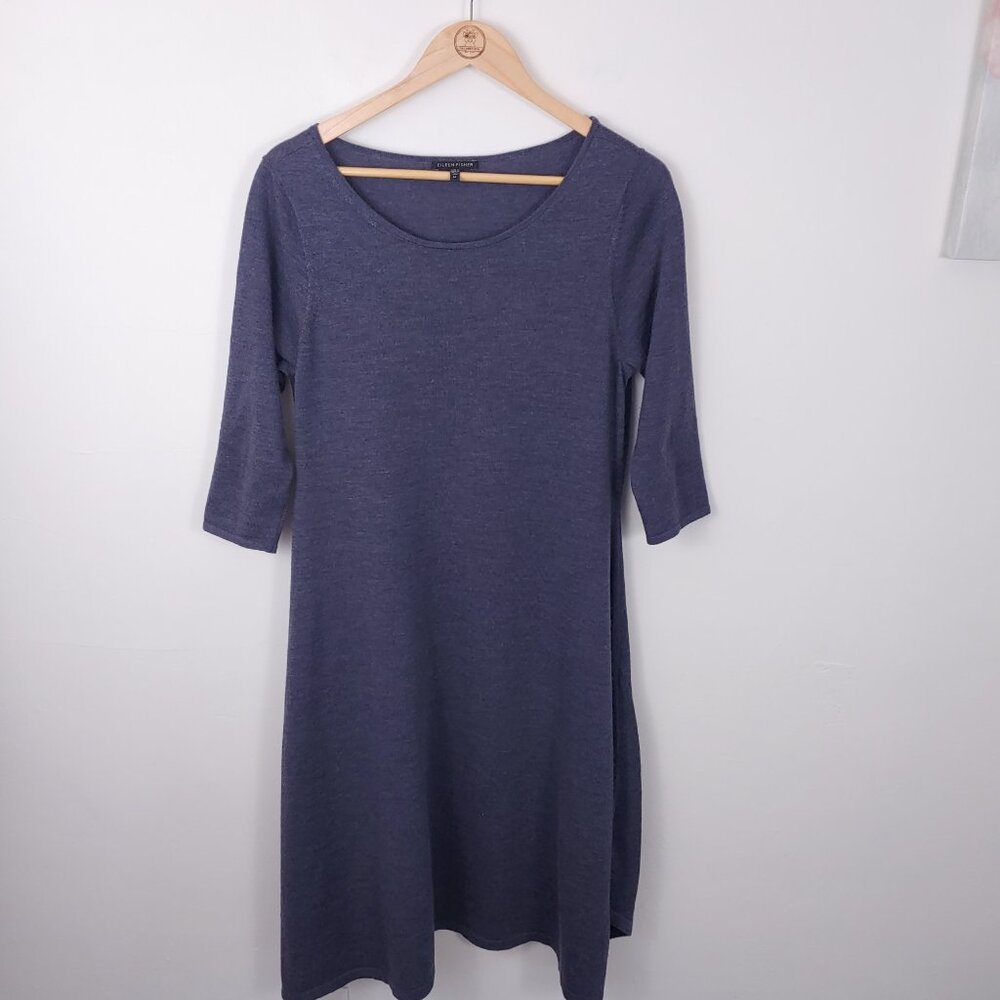 Eileen Fisher Navy Blue Merino Wool Shift Dress size M